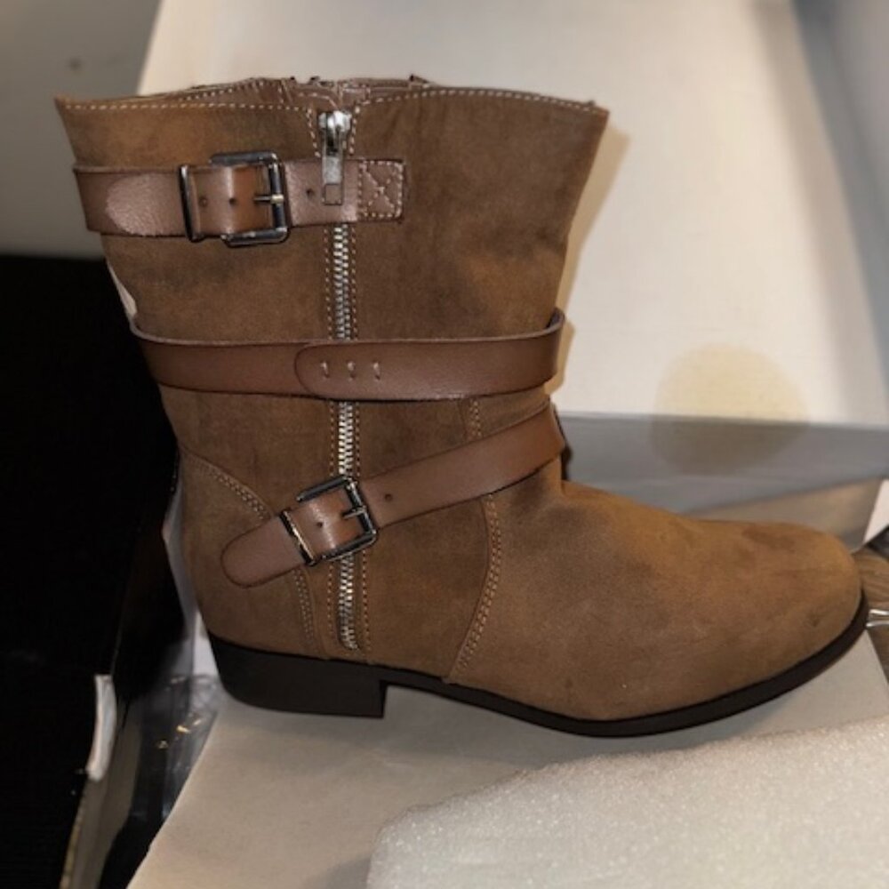 Taupe Three Strap Flat Bootie Size 10